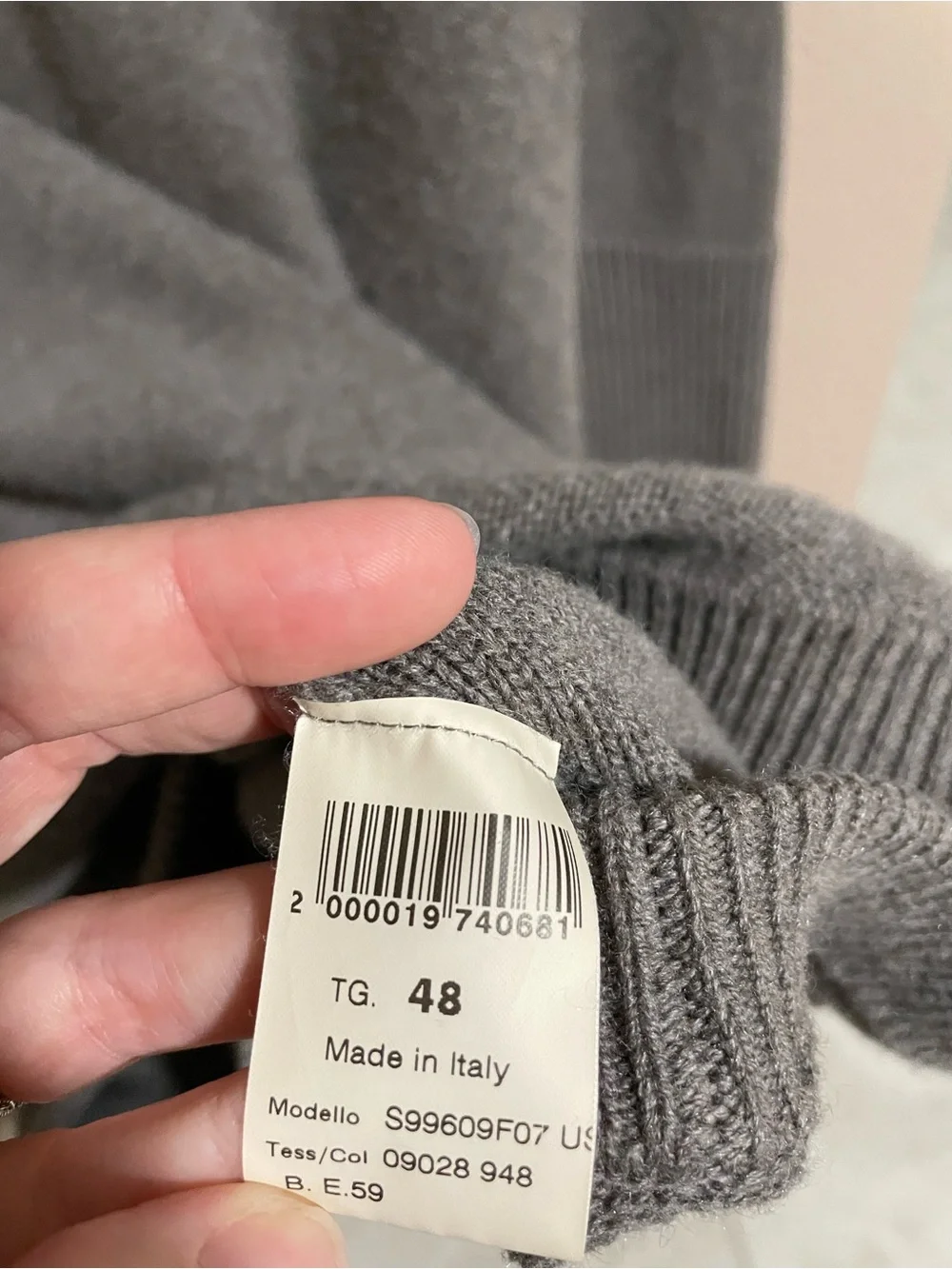 Peserico Tricot Men's Gray Crewneck wool/silk/cashmere blend Sweater